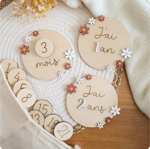 Cartes étapes marguerites évolutives de 1 mois à 2 ans -  Terracotta - Plusieurs options possibles