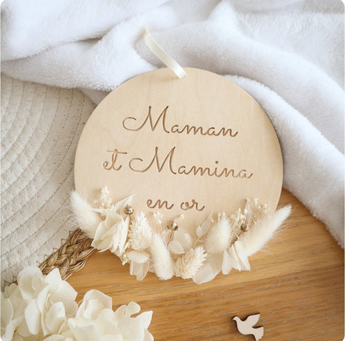 Décoration 15cm bois & fleurs séchées - A personnaliser - Envoi sous 1 semaine