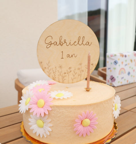 Cake Topper fleurs gravées - A personnaliser - Envoi sous 1 semaine