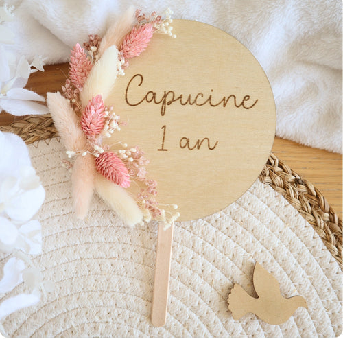 Cake-topper fleurs séchées - Rose vif