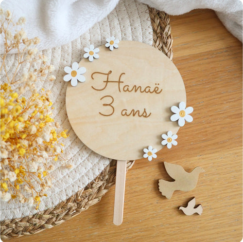 Cake Topper marguerite - A personnaliser - Envoi sous 1 semaine