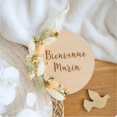 Médaillon fleurs séchées 11cm - Pêche & vert