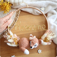Charger l&#39;image dans la galerie, Décoration prénom, animal crochet &amp; fleurs séchées