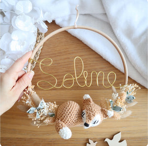 Décoration prénom, animal crochet & fleurs séchées