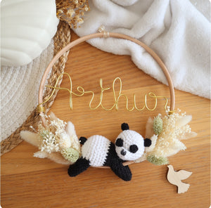 Décoration prénom, animal crochet & fleurs séchées