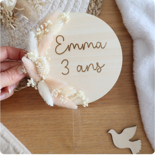Cake-topper fleurs séchées - Rose doux