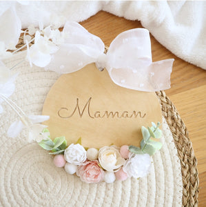 Baby-Wood fleuri -  Texte et couleurs à personnaliser