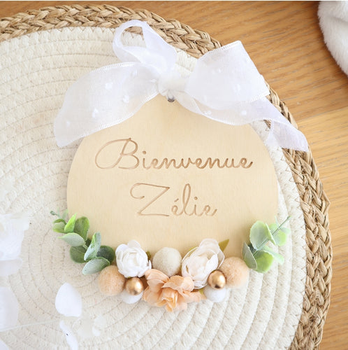 Baby-Wood fleuri -  Texte et couleurs à personnaliser