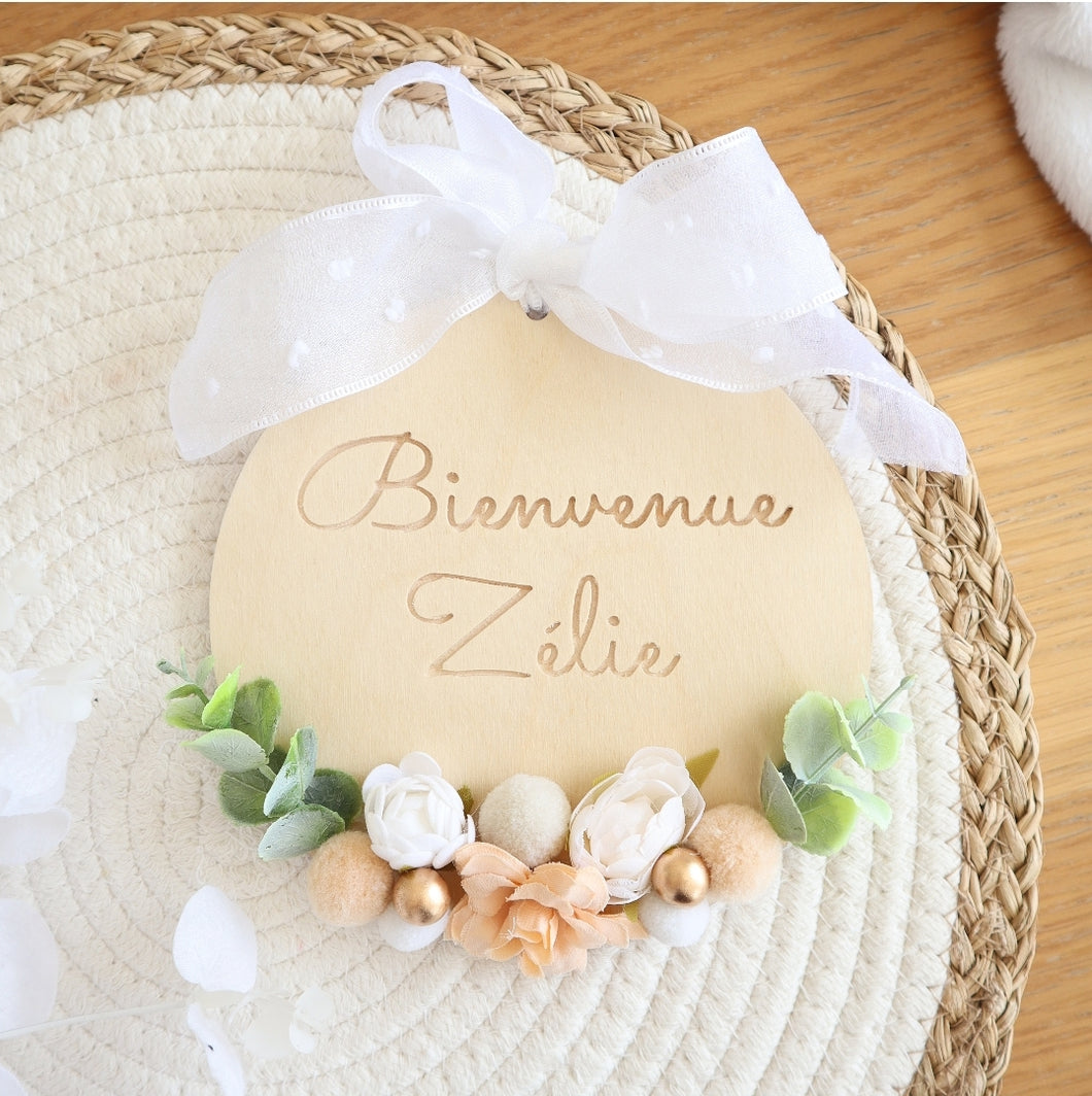 Baby-Wood fleuri -  Texte et couleurs à personnaliser
